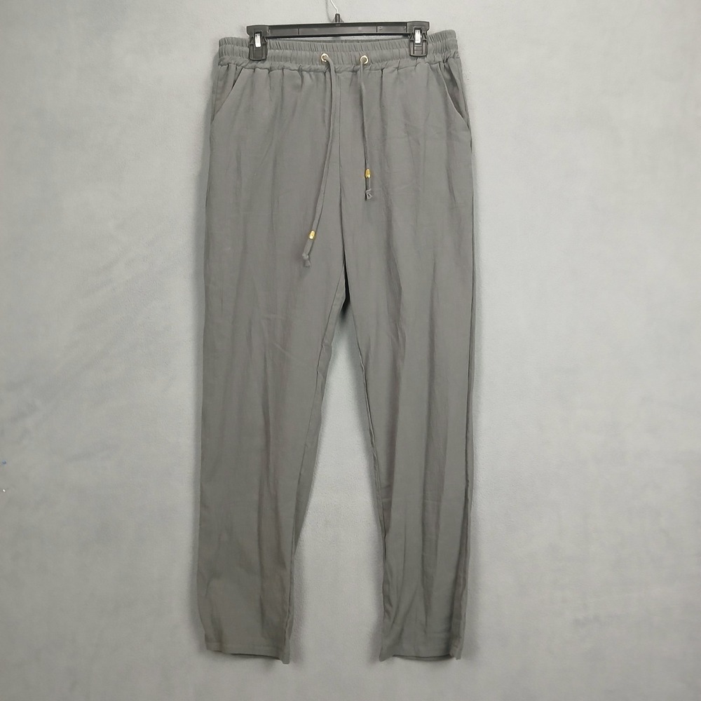 Cellabie Lounge Pants Womens M Gray Cotton Straight Leg High Waist Drawstring